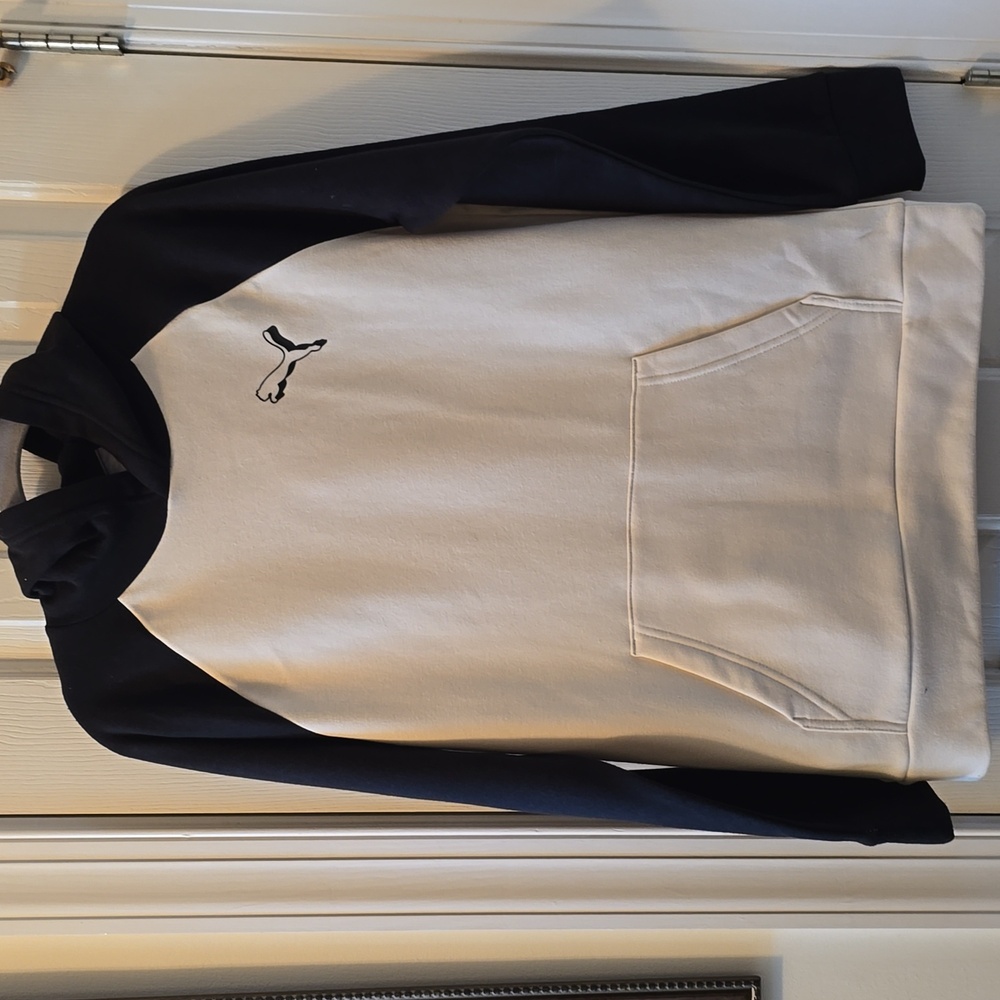 PUMA BRAND SIGNATURE BOYS CREAM AND BLACK PULLOVER HOODIE SIZE XL